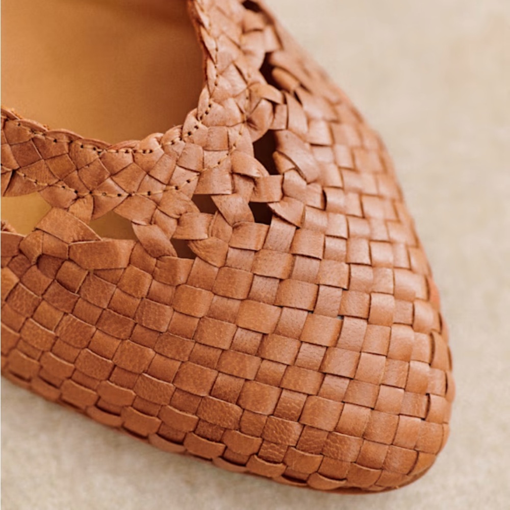 Sezane Woven Leather Flats in Tan - Picture 3 of 13